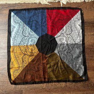 Vintage Italian Paisley Colorblock Silk Neck Bandana Square Scarf